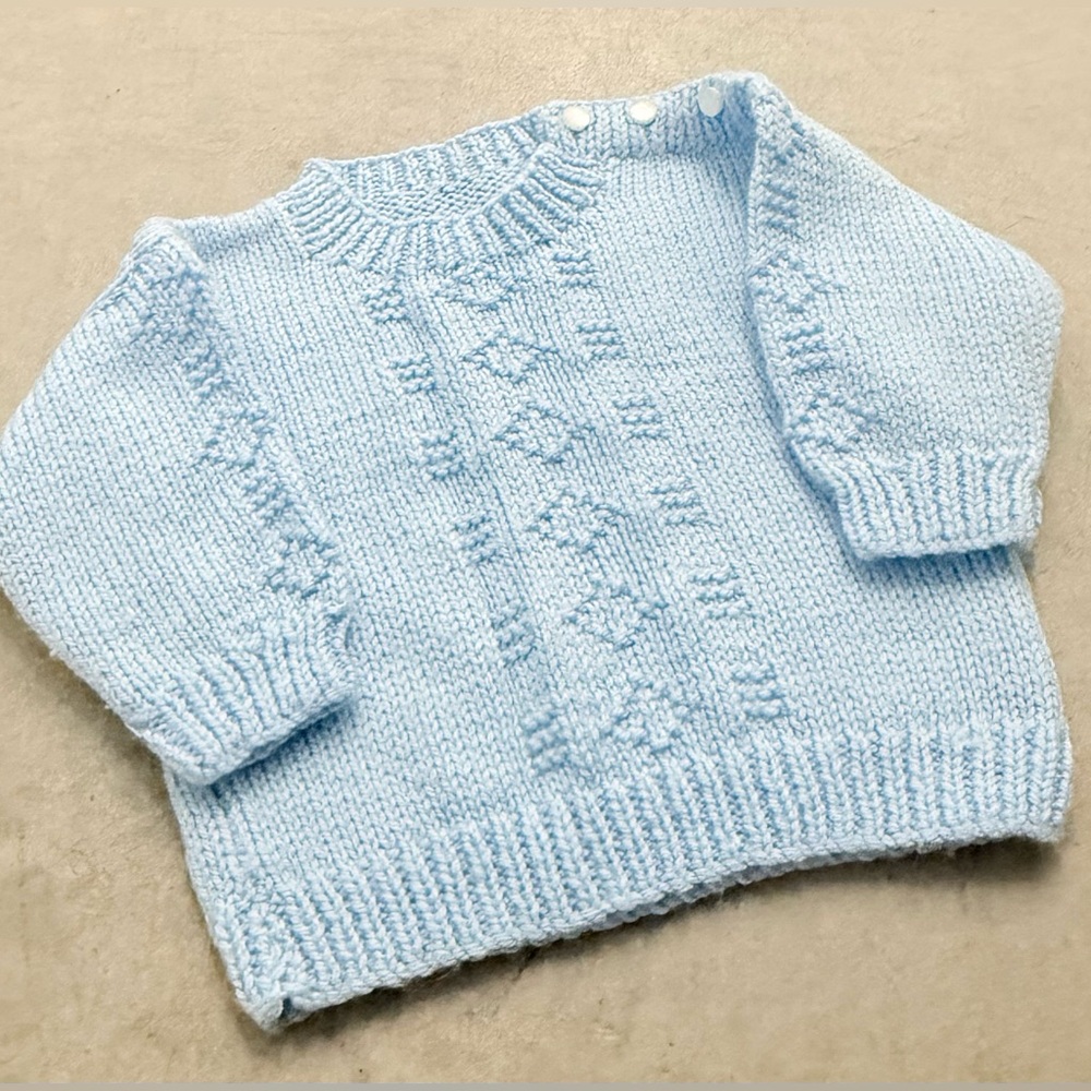 Light Blue Handknit Long Sleeve Crew Neck 3 Button Close Sweater 6 mths